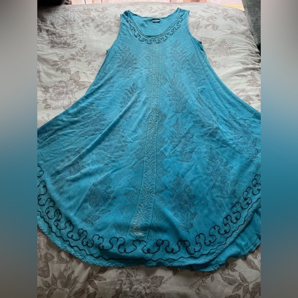 Shoreline Vintage Sleeveless Blue Rayon Maxi Dress 2X Beachy Vacation Breathable - Picture 1 of 11